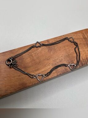 Vintage 90s Silver Tone Open Heart Double Chain Bracelet Romantic Goth Dainty